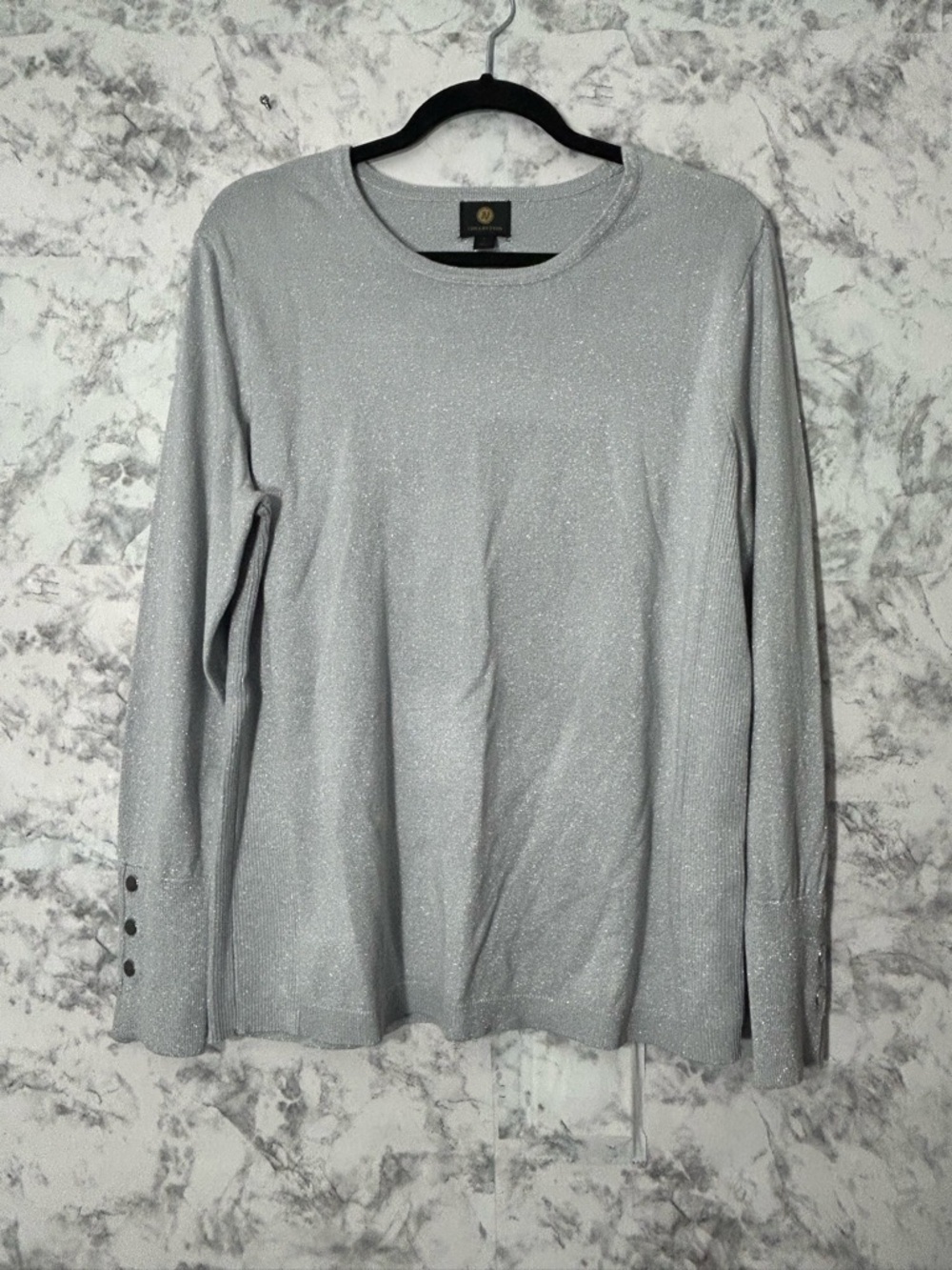 JM Collection Silver Sparkle Crewneck Long Sleeve Top.  55